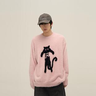 尾郎的店秋冬季小猫毛衣情侣宽松慵懒风高级感小众炸街针织衫男潮
