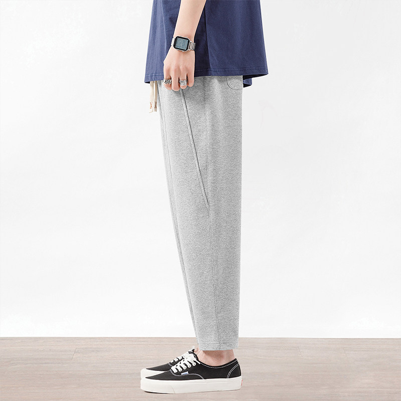 男生卫裤宽松秋季九分裤子男款灰色运动休闲裤潮牌夏季针织小脚裤