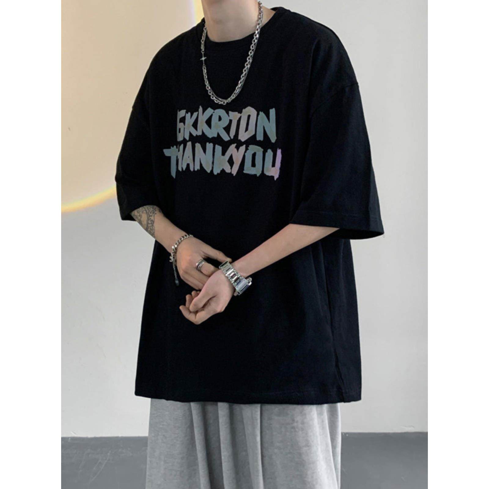 韩版显瘦正肩t恤男款重磅夏季oversize短袖美式时尚潮牌五分半袖