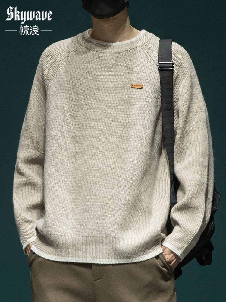 假两件毛衣男冬季宽松大码胖子内搭针织衫潮流慵懒风加厚线衣外套