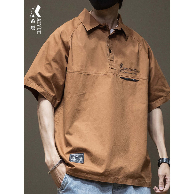 夏季工装衬衫男Polo衫宽松大码男装衬衣男士短袖t恤男生休闲上衣
