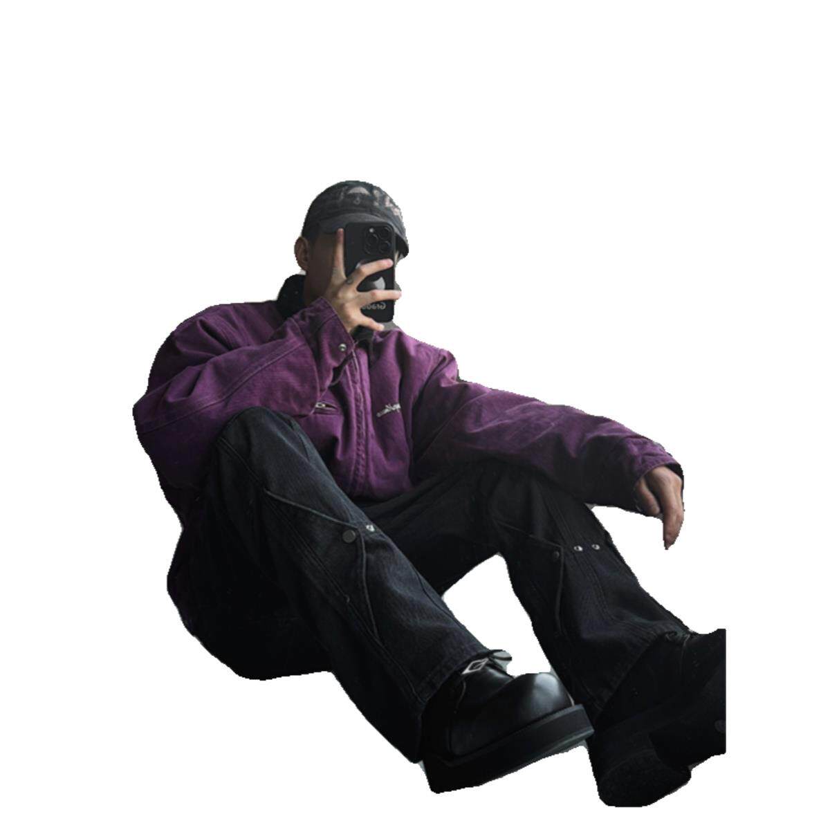 水洗解构牛仔裤男春季款美式vibe拼接裤子潮牌设计修身直筒微喇裤