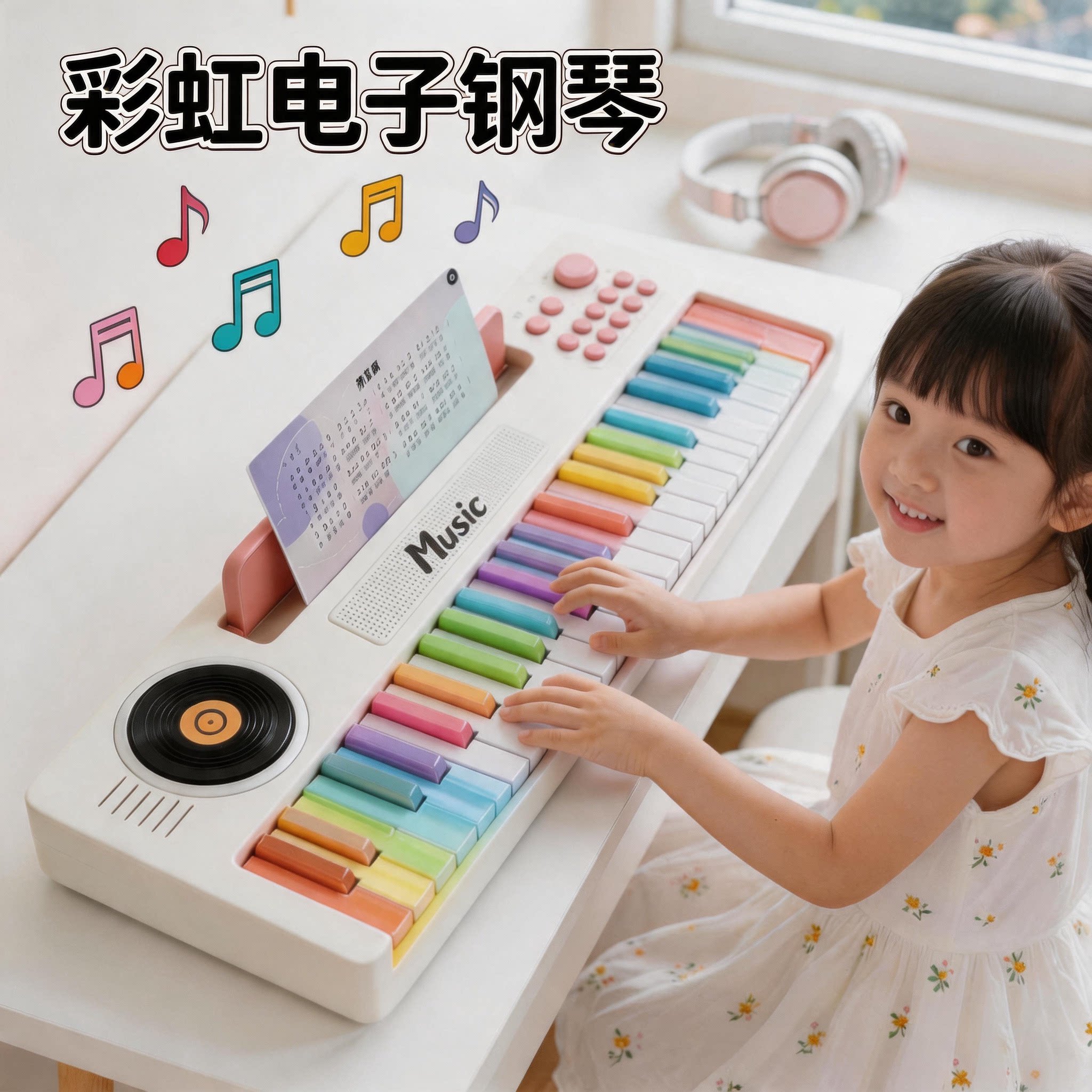 彩虹电子钢琴初学入门可弹奏乐器音乐玩具女孩小宝宝儿童生日礼物