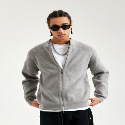 SlowGang美式立领毛衣秋冬双拉链针织开衫外套男慵懒宽松纯色上衣