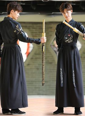 汉服男中国风古风武侠大码男汉服公子古装黑色霸气学生班服毕业照