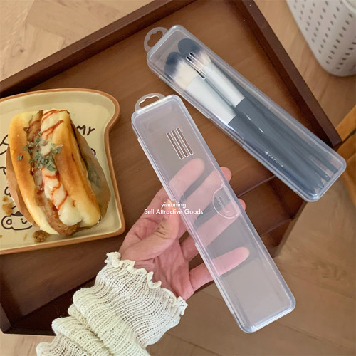 一木宁 多功能便携化妆刷收纳盒外出旅行带防尘盖餐具工具透明盒