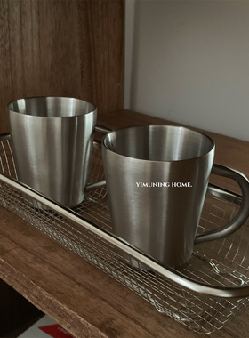 一木柠 美式304不锈钢马克杯双层咖啡杯餐厅早餐牛奶啤酒儿童小杯