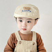 儿童夏季 休闲贝雷帽男女童可爱小熊短檐遮阳帽春秋宝宝百搭鸭舌帽