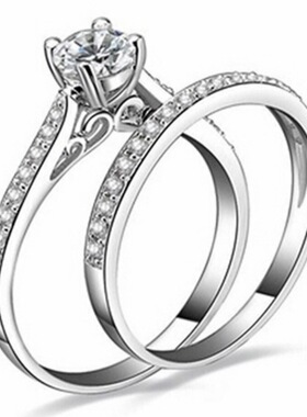 健杰跨境新品方形白色澳宝古银戒指欧美新娘女士结婚手饰品