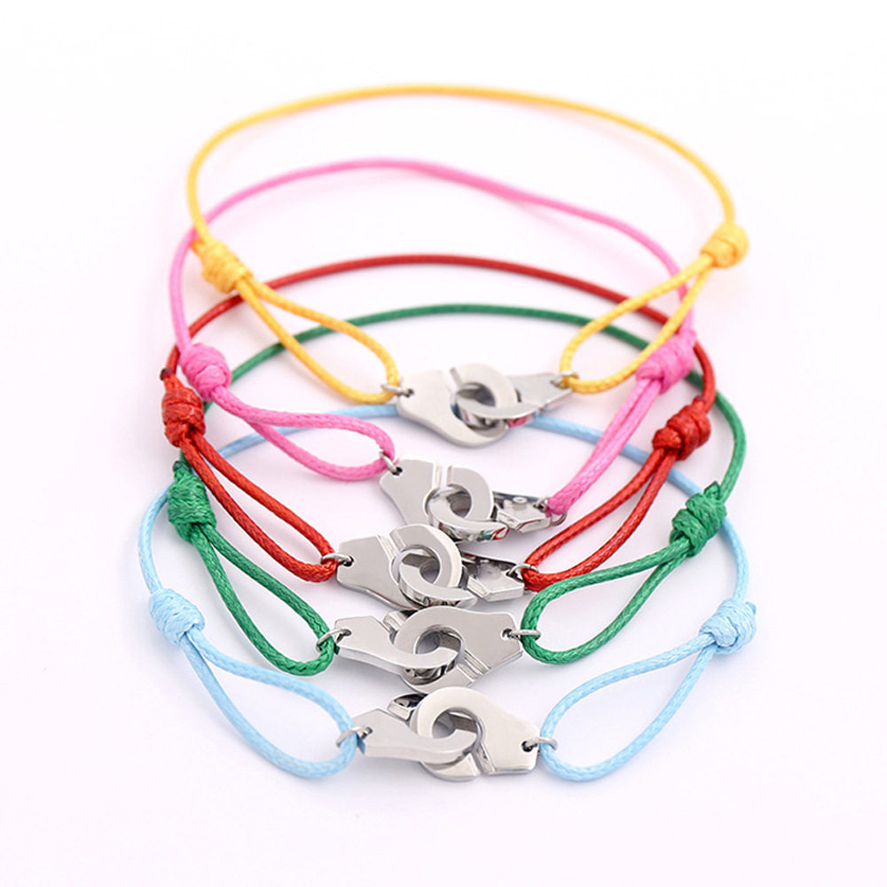 欧美经典手工编织钛钢手铐手链情侣皮手镯手环多颜色搭配饰品义乌