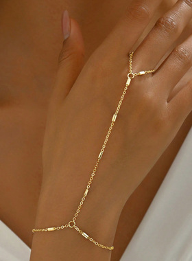 复古几何金属连指手链跨境爆款手戒一体链简约时尚手饰品厂家直销