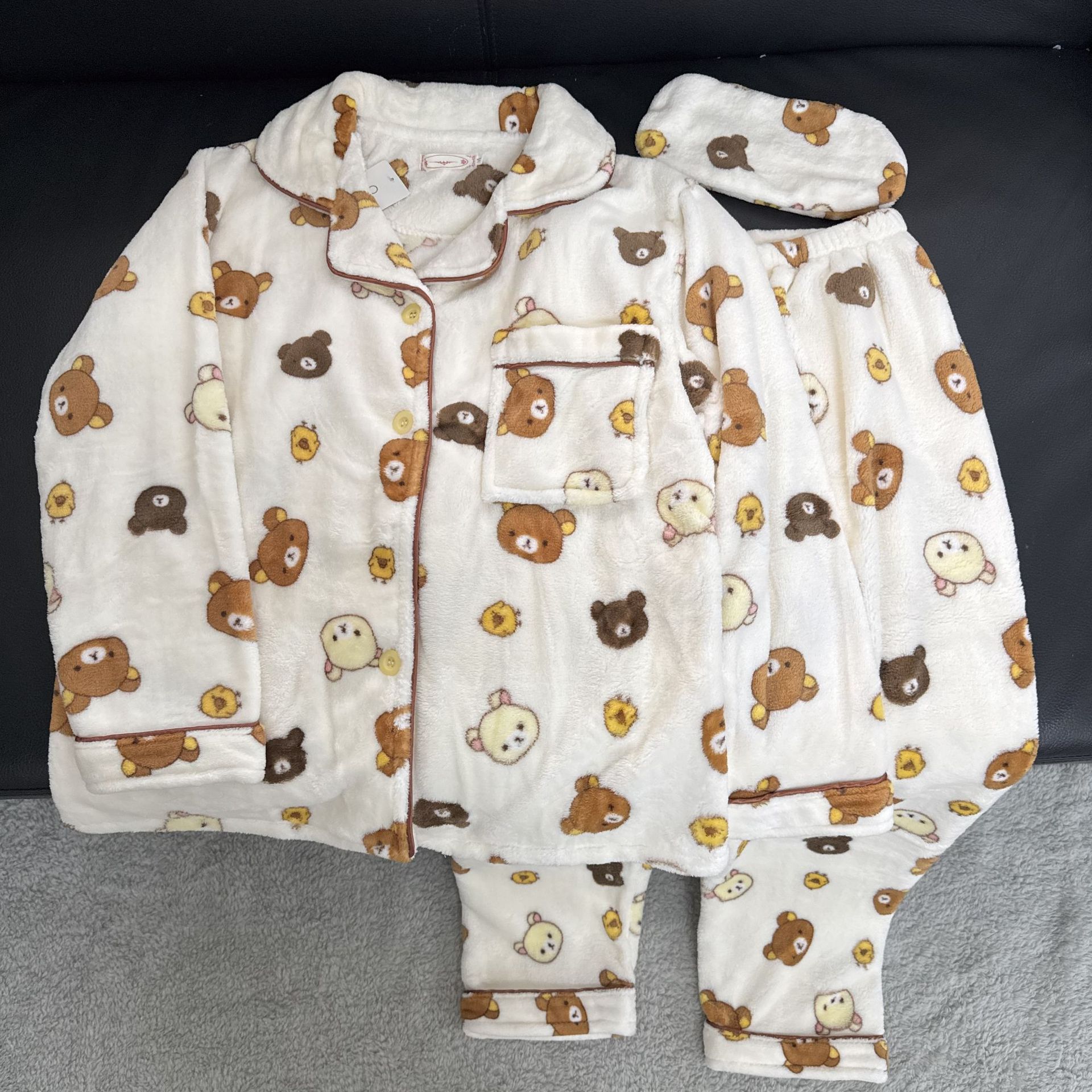 日本品质古早轻松熊rilakkuma睡衣秋冬加绒加厚长袖长裤法兰绒家