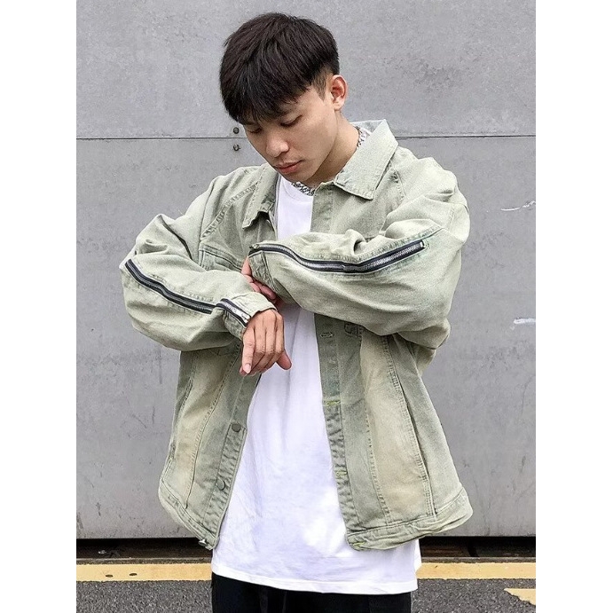 日本品质水洗黄泥牛仔外套男女春秋拉链美式工装夹克潮牌情侣复古