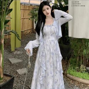 连衣裙裙子蕾丝显瘦气质长裙法式 甜美 收腰碎花夏季 复古小众中长款