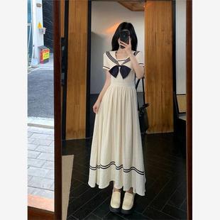 显瘦甜美长裙子 2025夏季 新款 韩版 海军领学院风连衣裙女设计感修身
