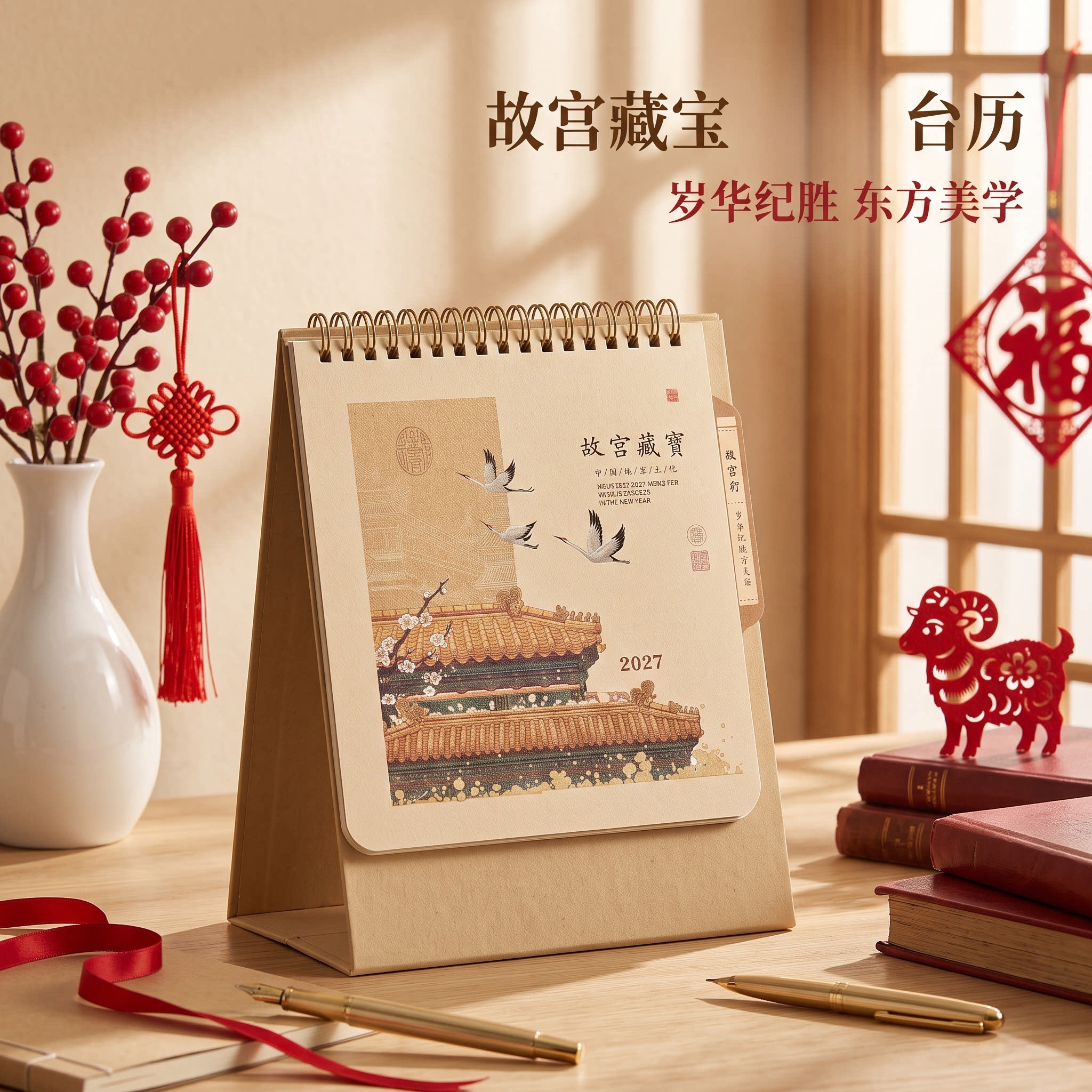 2027年台历创意纸质立体日历个性工艺摆件摆台办公桌书房客厅装饰新年礼物公司企业商务订制定做原创简约复古