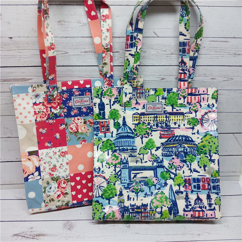 出口防水油布街景碎花厚底女包