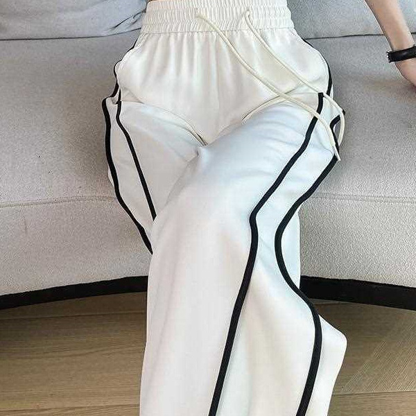 速干冰丝阔腿裤女夏薄款2025新款夏季直筒垂感休闲跑步运动长裤