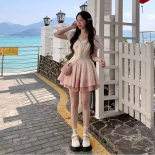 夏季 新款 纯欲蓬蓬裙显白显瘦甜美渐变公主连衣裙仙女温柔风短裙子