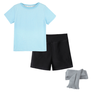 芳华同款绒花儿童舞蹈短袖上衣短裤男童现代纯棉练功服成人演出服