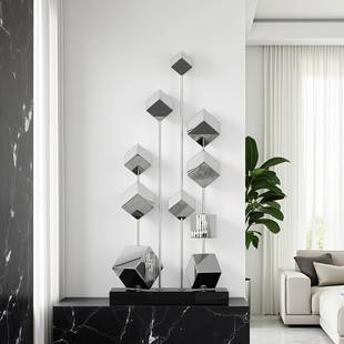 意式轻奢高端不锈钢雕塑样板间客厅玄关壁龛细长摆件高级感装饰品