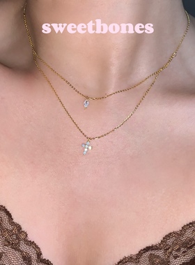 sweetbones通体纯银十字架双层项链冷淡风锁骨链ins