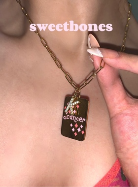 sweetbones辣妹必入可定制星座字母方牌项链粉色芭比甜心饰品