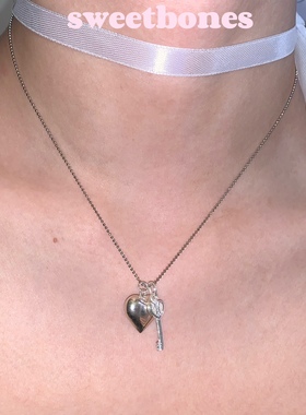 sweetbones通体纯银爱心项链钥匙复古甜心饰品