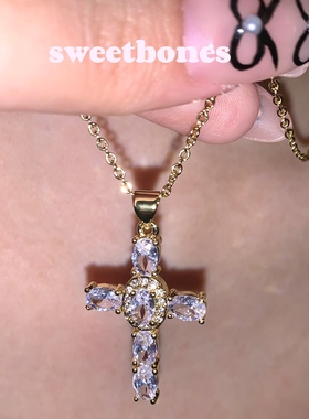 sweetbones辣妹锆石十字架项链金色爆闪ins欧美饰品