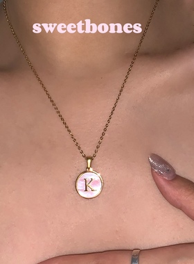 sweetbones圆形粉色贝壳字母项链欧美字母项链