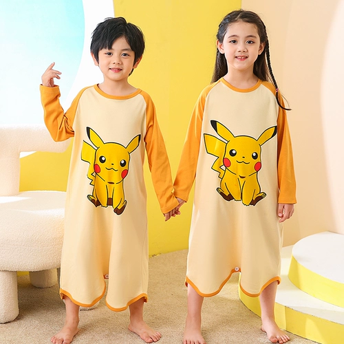 Демисезонная тонкая детская хлопковая пижама для мальчиков, детский банный халат, юбка, лонгслив