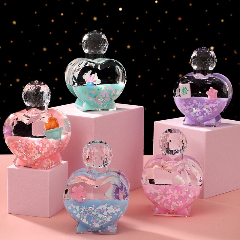 新款香水瓶油滴创意流沙瓶入油摆件液体沙漏桌面装饰礼品