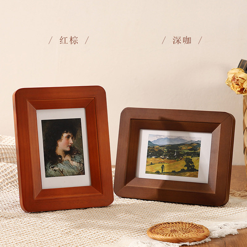 天字一号圆角实木相框摆台 6寸7寸8寸10寸客厅立体复古相框挂墙