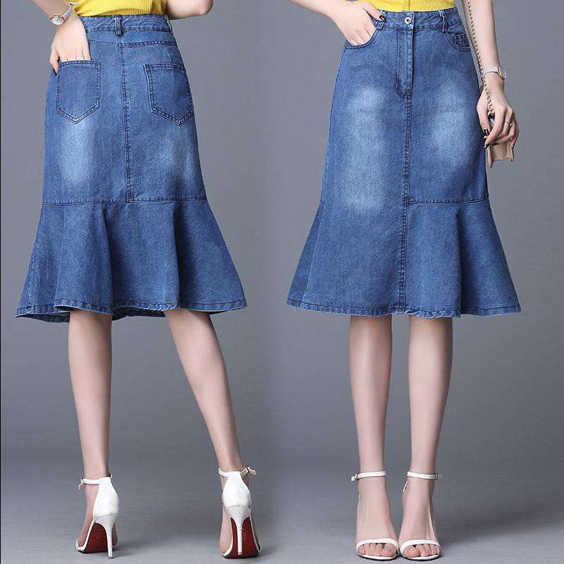 High waisted denim skirt 2019 summer new pattern Irregular Lotus leaf Self cultivation Fishtail skirt chic Hip skirtin the Women's clothing/Boutique , Skirts  category - from Buy2taobao.com to provide professional Taobao agent buy service