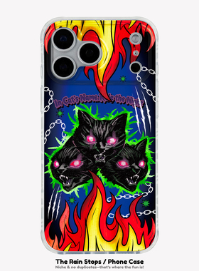 〈地狱猫〉美式恐怖复古插画镭射IMD双层小众个性新款17promax手机壳iphone1615pro14不撞款防摔保护软壳套