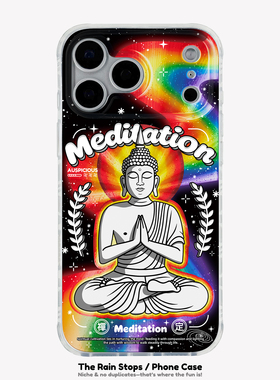 〈禅定〉佛像冥想宁静彩虹色镭射IMD双层小众个性有趣新款17promax手机壳iphone1615pro14不撞款防摔保护软壳