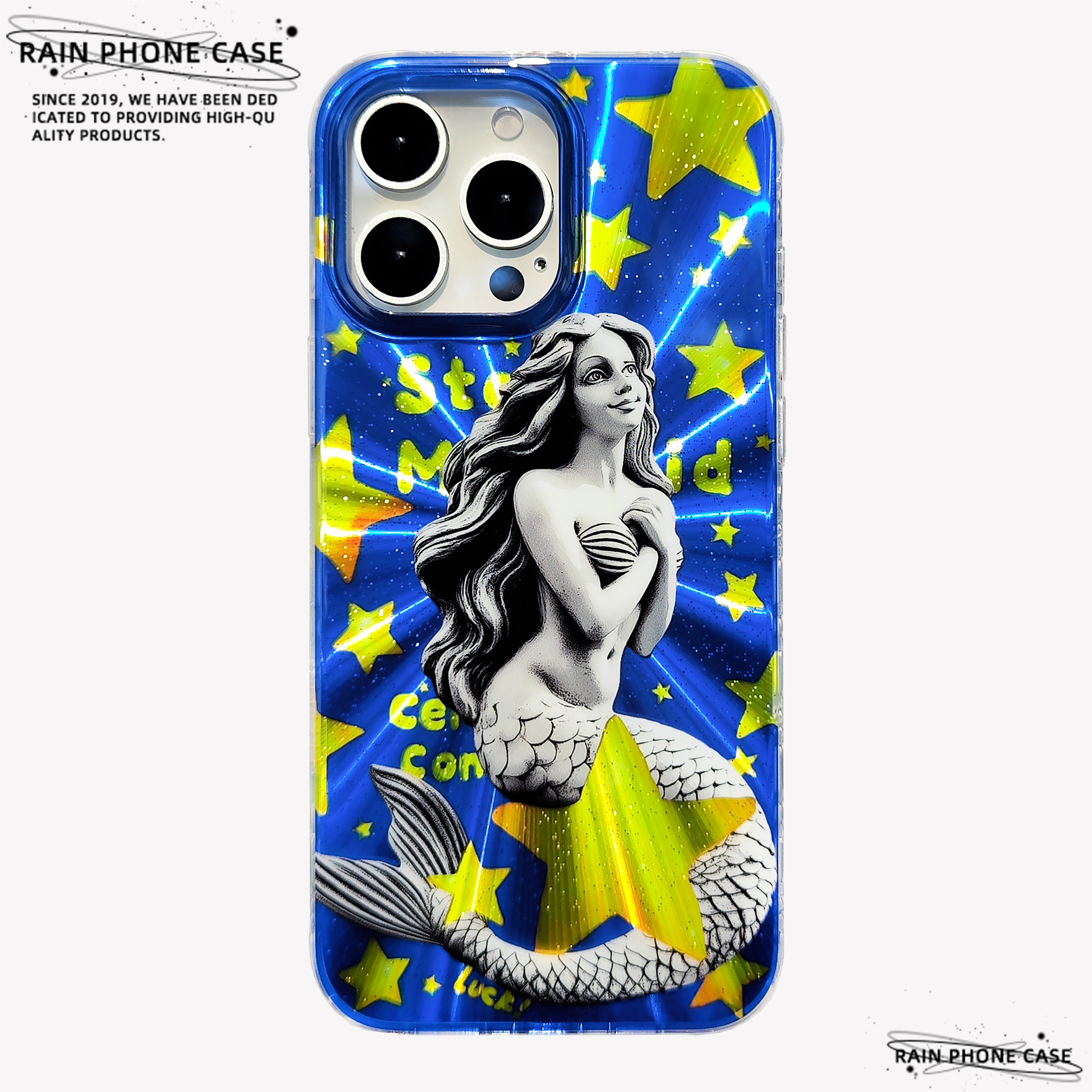 〈星星美人鱼〉卡通雕像星空镭射IMD双层小众个性有趣新款17promax手机壳iphone1615pro14不撞款防摔保护软壳