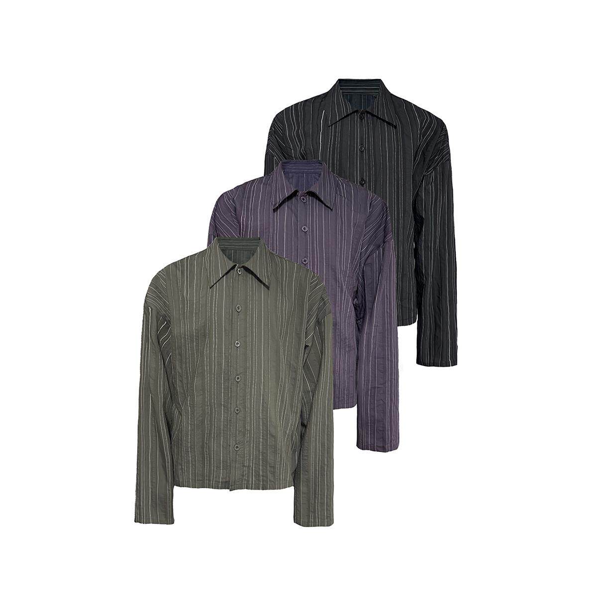 JCAESAR STRIPED SHIRT 条纹落肩衬衫 微皱肌理 树脂纽扣 多色