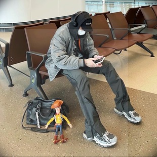 far archive美式尼龙压胶拉链裤高街裤子机能弯刀工装裤男ins潮牌