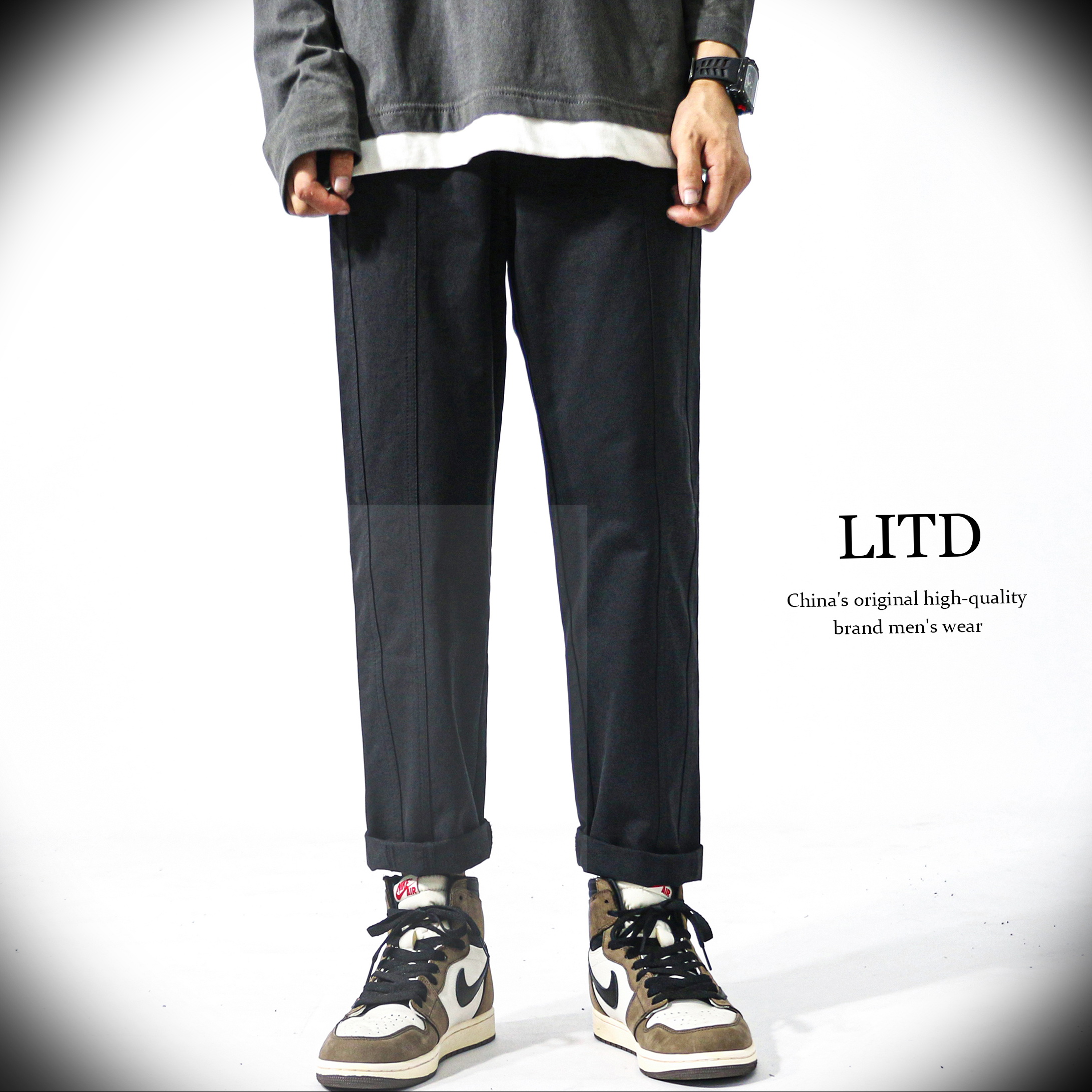 辑明线九分工装宽松休闲