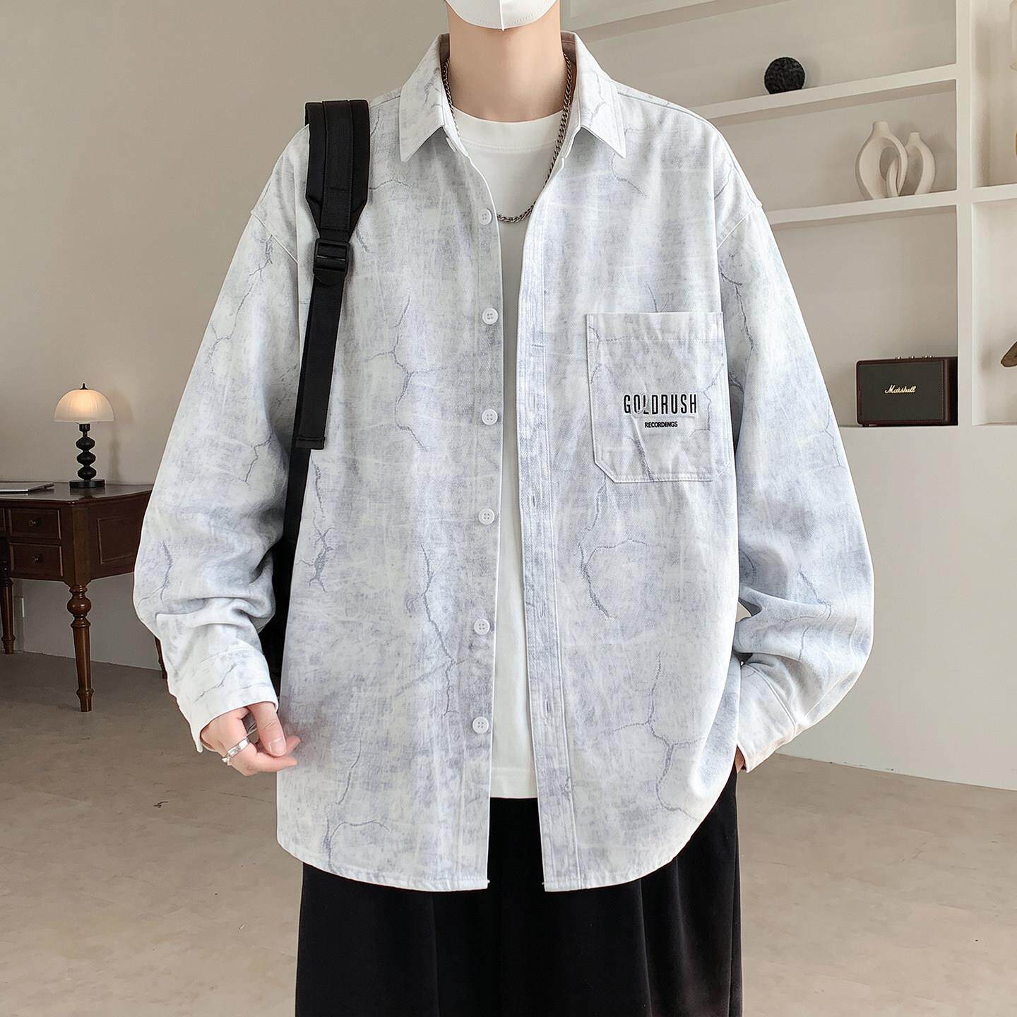 春秋季纯棉衬衫男孩高中初中学生帅气长袖衬衣青少年大童休闲外套