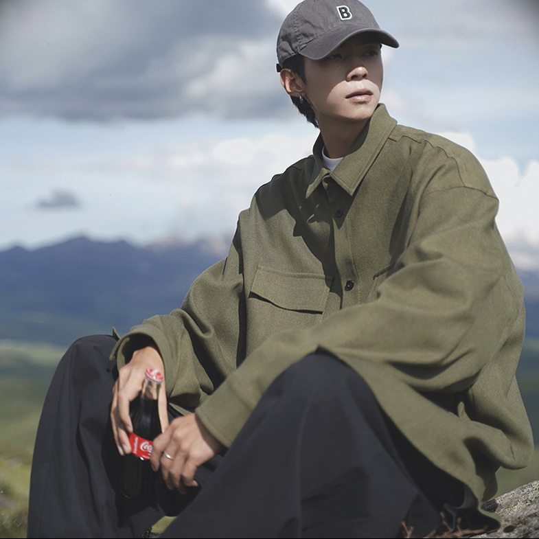 日系cityboy长袖衬衫男款秋冬季工装秋装夹克男加绒加厚上衣外套