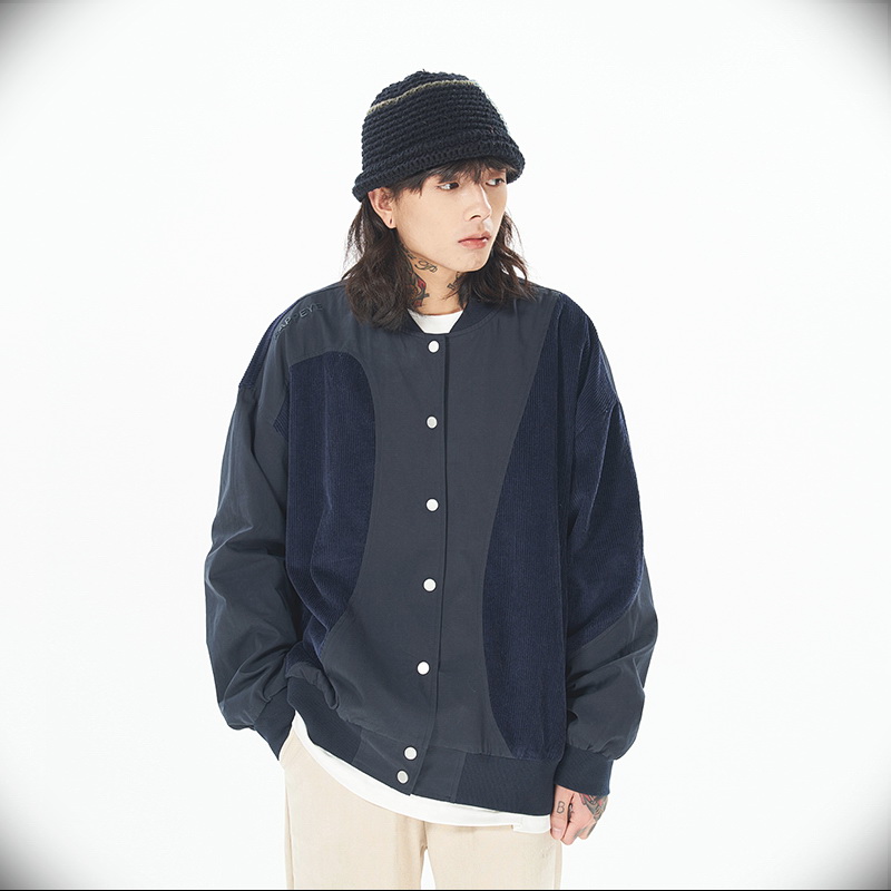 RAPPEYE灯芯绒拼接外套美式复古短款棒球服上衣春季新款飞行夹克