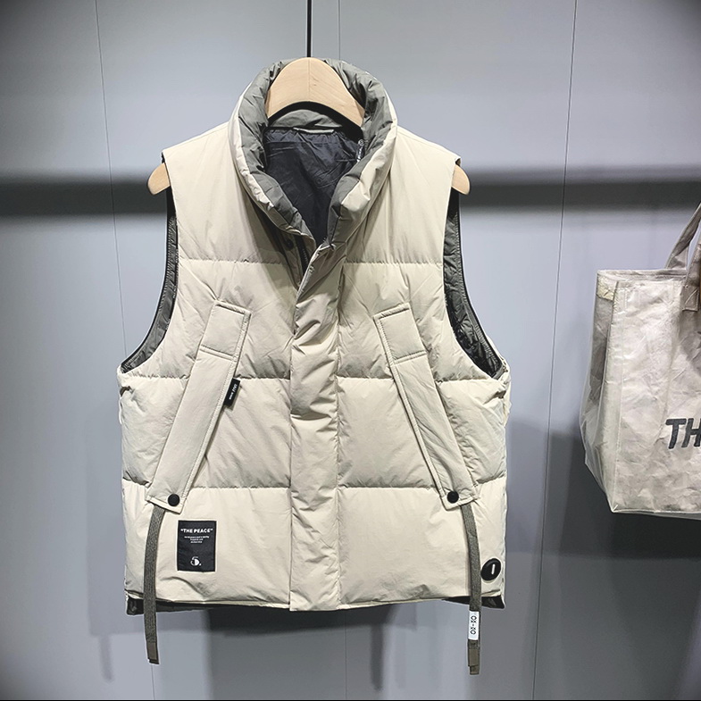 户外休闲无袖白鸭绒男外套2025冬季新款时尚简约立领羽绒服男马甲