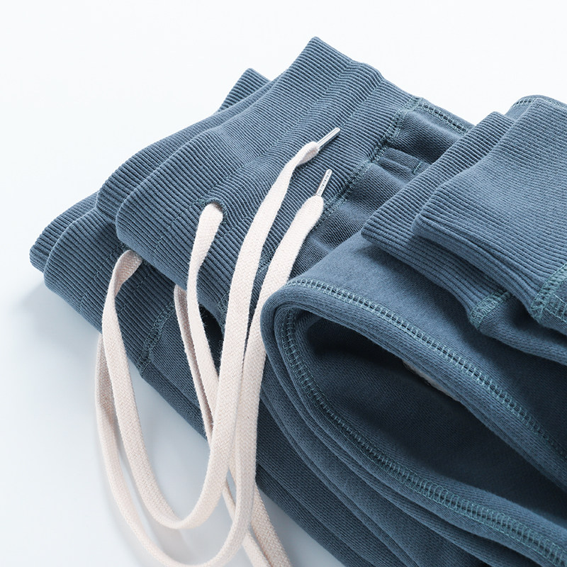 天青色重磅纯棉毛圈布宽松收脚卫裤男休闲百搭运动束脚收口长裤春