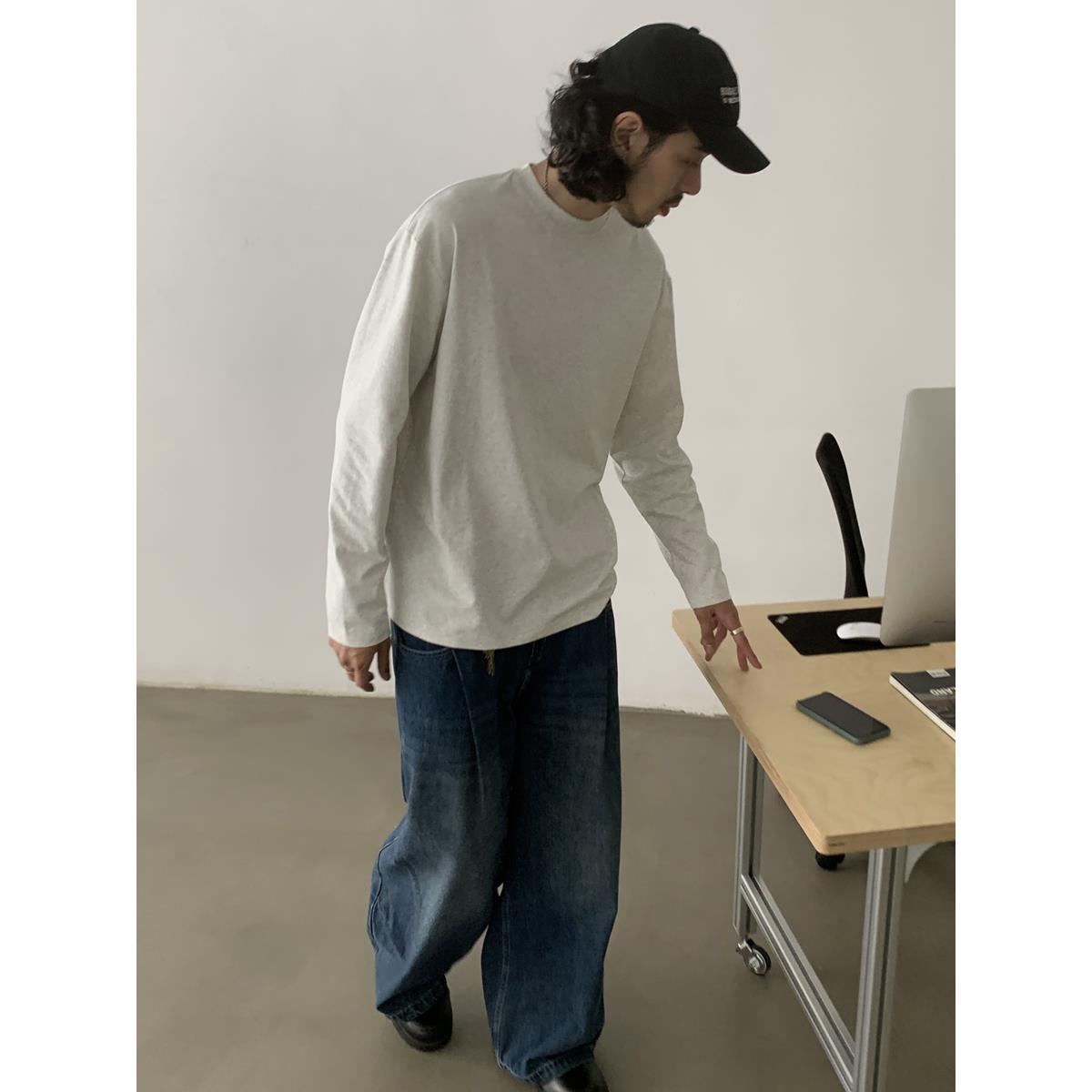 INKNOTS基础250G索罗娜合身小领口长袖T恤男女潮牌防晒宽松打底衫