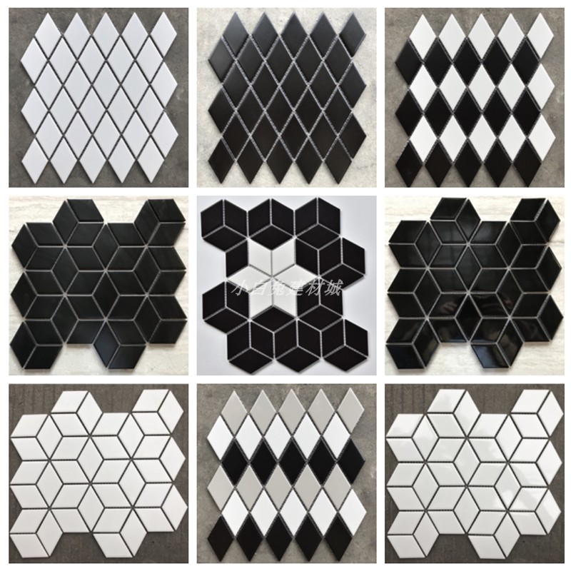 北欧风菱形马赛克黑白陶瓷砖卫生间墙砖几何砖鱼骨地砖2064-kurh