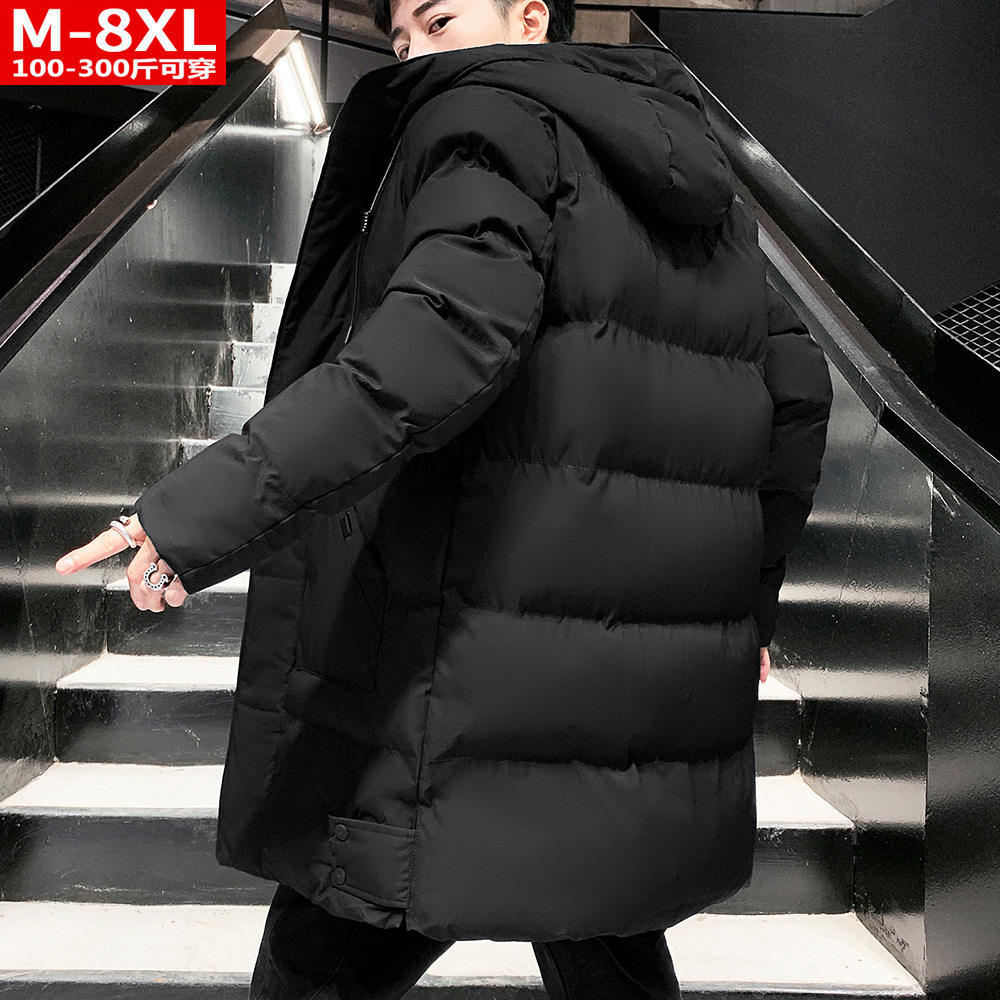 冬装潮男士中长款连帽棉衣胖青年加肥大码加厚保暖抗寒棉服男外套