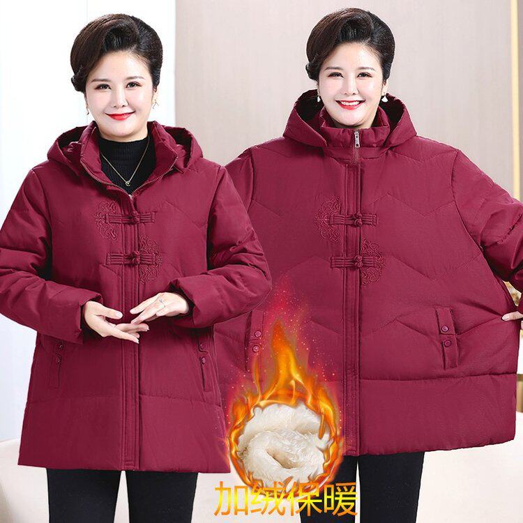胖妈妈冬装加绒加厚棉袄奶奶加肥加大码棉服中老年女老人棉衣
