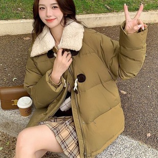 短款奶黄色服女韩版新款宽松羊羔毛翻领厚甜美学生外套